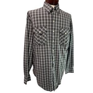 XL Izod Jeans Mens Casual Black White Plaid Button Up Shirt Long Sleeve
